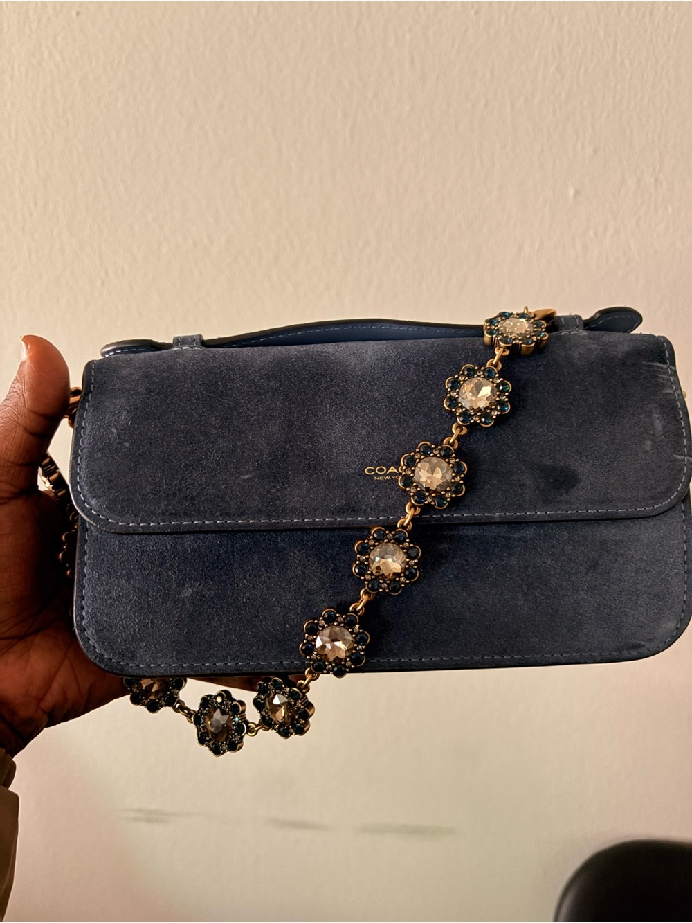 Coach Navy Suede Elora with Decorative Chain
